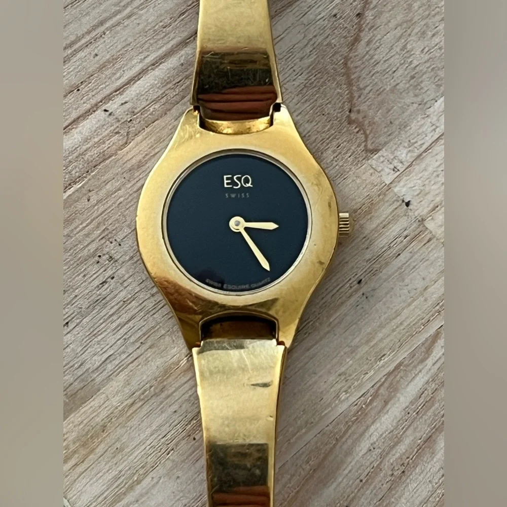 ESQ by Movado Ladies Watch Black Dial Gold Tone Bracelet and Hands